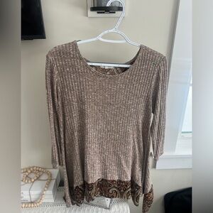 Elegant Paisley Hem Brown Tunic